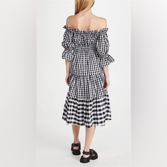 KITRI from Shopbop off-the-shoulder, black + white, gingham, tiered midi-dress. - Picture 2 of 8